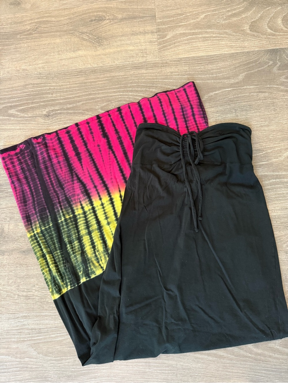 Roxy Black Bandeau Maxi Dress with Pink and Yellow Tie-Dye Panel